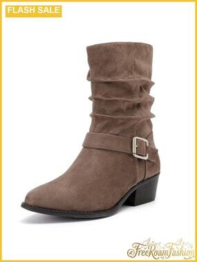 Women's Wide Width Ankle Boots Low Heel Side Zipper Slouchy Booties